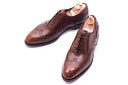 Brogues old england medium brown. Brązowe skórzane luksusowe obuwie eleganckie z ażurkami i dekoracyjnymi zdobieniami biznesowe, biurowe, ślubne, okolicznościowe, gyw, męskie.