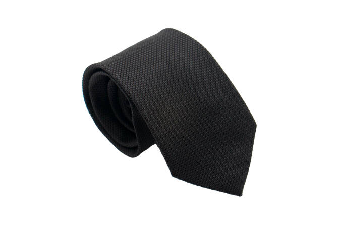 PATINE Tie Grenadine Fina Noir 01 HAND MADE - Luksusowy krawat z czarnej grenadyny