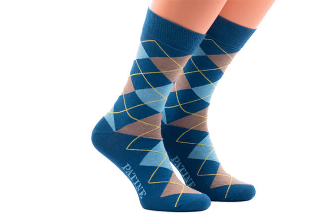 PATINE Socks PARO02-0103 - Niebieskie skarpety w błękitne i beżowe romby