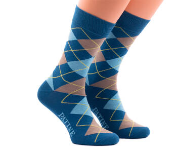 PATINE Socks PARO02-0103 - Niebieskie skarpety w błękitne i beżowe romby