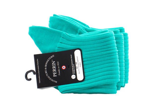 PERRIN Men Socks 249 Turquoise - Turkusowe eleganckie skarpety męskie