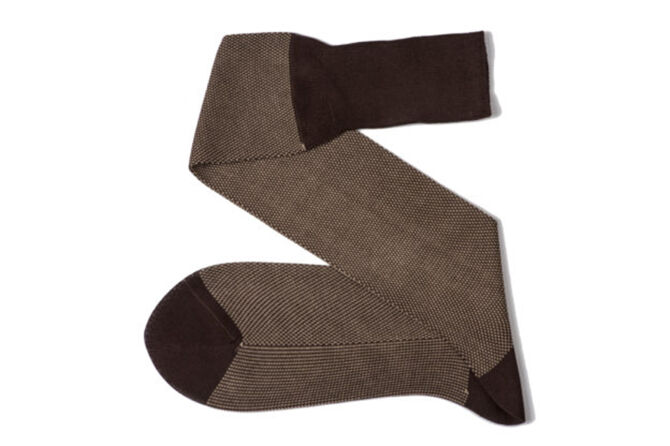 VICCEL / CELCHUK Knee Socks Birdseye Brown / Beige - Brązowe podkolanówki z beżowymi prześwitami