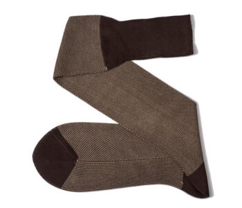 VICCEL / CELCHUK Knee Socks Birdseye Brown / Beige - Brązowe podkolanówki z beżowymi prześwitami