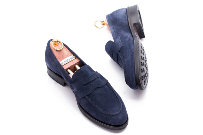 UNLINED Penny Loafers 033Y - Zamszowe granatowe loafersy