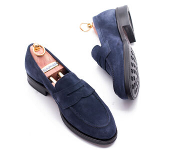 UNLINED Penny Loafers 033Y - Zamszowe granatowe loafersy