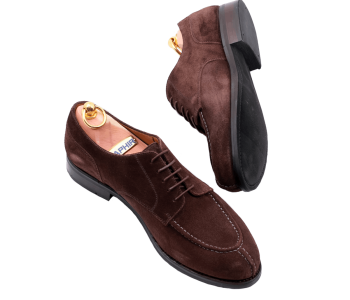 PATINE Derby Split Toe 77039C G Suede Brown - brązowe zamszowe derby męskie
