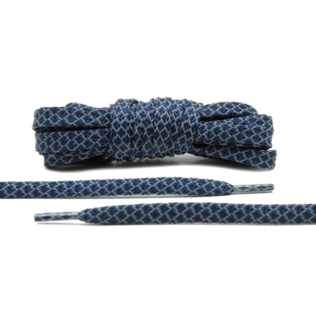 LACE LAB Reflective FLAT 1.0 Laces 7mm Navy Blue - Płaskie granatowe sznurówki do butów