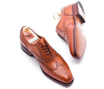 YANKO Full Brogues Wing Tip 545 G Light Brown - jasno brązowe brogsy męskie