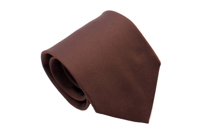 PATINE Tie Solid Silk Marron HAND MADE - Brązowy krawat z jedwabiu