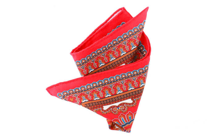 Pocket Square Wool PATHW1618_3 Red HANDROLLED - Wełniana poszetka z ręcznie rolowanymi brzegami