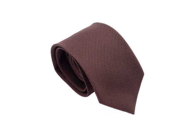 PATINE Tie Grenadine Fina Marron 04 HAND MADE - Brązowy krawat z grenadyny