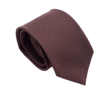 PATINE Tie Grenadine Fina Marron 04 HAND MADE - Brązowy krawat z grenadyny