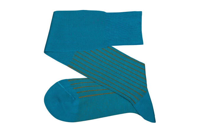 VICCEL / CELCHUK Knee Socks Shadow Stripe Turquoise / Mustard - Turkusowe podkolanówki z musztardowymi wydzieleniami