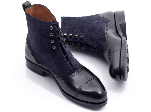 PATINE Balmoral Boots 77014 F Black & Suede Blue - czarne trzewiki męskie