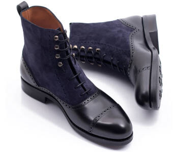 PATINE Balmoral Boots 77014 F Black & Suede Blue - czarne trzewiki męskie
