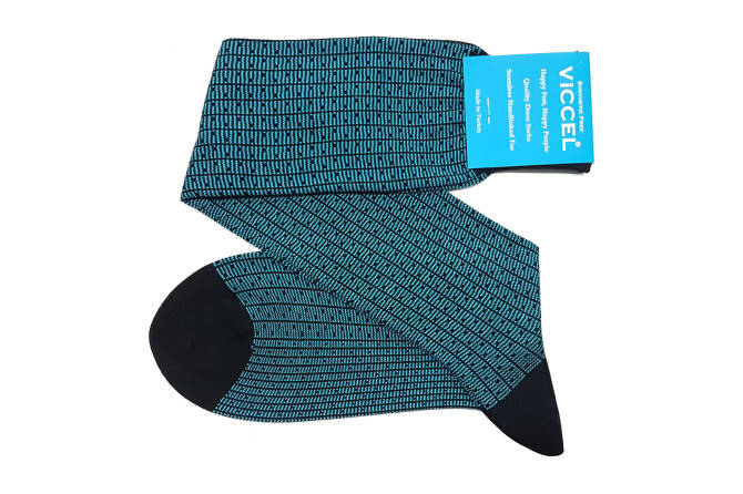 VICCEL / CELCHUK Knee Socks Vertical Striped Black Blue / Dots