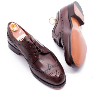 YANKO Derby Longwing Brogues 741 G Brown Scotch Grain Leather - brązowe brogsy męskie