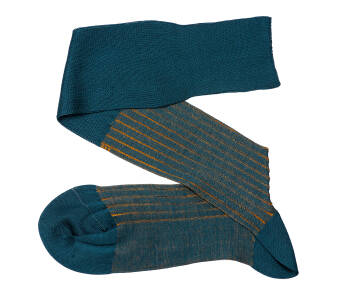 VICCEL / CELCHUK Knee Socks Shadow Stripe Petrolium Green / Mustard - Zielone podkolanówki z musztardowymi wydzieleniami