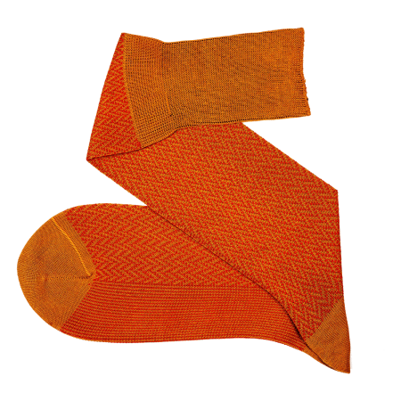 luksusowe pomarańczowe wełniane podkolanówki męskie viccel knee socks herringbone mustard orange