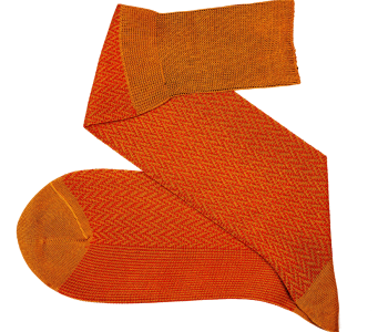 VICCEL / CELCHUK Knee Socks Herringbone Mustard / Orange - Musztardowe podkolanówki z pomarańczową teksturą