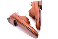 klasyczne jasno brązowe skórzane eleganckie stylowe buty męskie TLB 542 old england cuero typu brogues na skórzanej podeszwie.