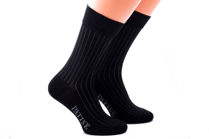 PATINE Socks PASH01 Black / Grey - Klasyczne eleganckie skarpety typu SHADOW czarne z szarymi wydzieleniami