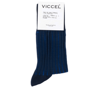 VICCEL / CELCHUK Socks Shadow Stripe Dark Navy Blue / Royal Blue - Granatowe skarpety eleganckie z niebieskimi wydzieleniami