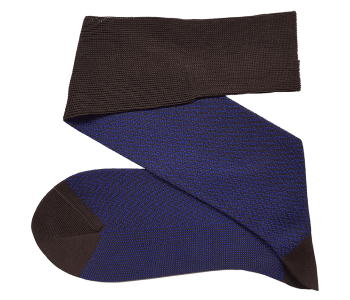 VICCEL / CELCHUK Knee Socks Herringbone Brown / Royal Blue - Brązowe podkolanówki z niebieską teksturą
