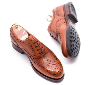 YANKO Full Brogues Wing Tip 664Y G Scotch Grain Leather Light Brown - jasno brązowe brogsy męskie