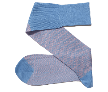 VICCEL / CELCHUK Knee Socks Herringbone Sky Blue / Light Pink - Błękitne podkolanówki z różowymi akcentami