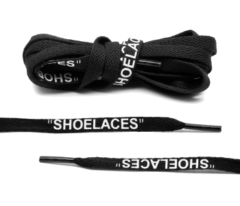 LACE LAB OFF-WHITE Laces 8mm Black - Czarne sznurówki z białym napisem SHOELACES