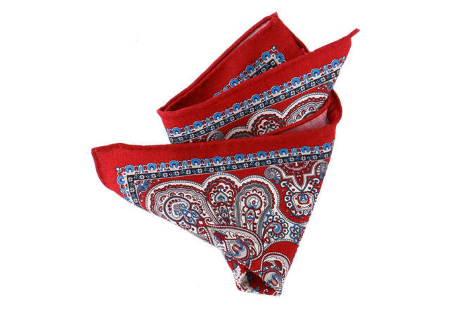 Pocket Square Wool PATHW1619_2 Dark Red HANDROLLED - Wełniana poszetka z ręcznie rolowanymi brzegami