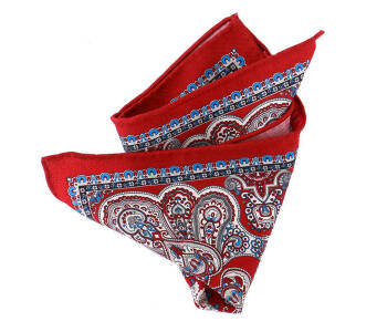 Pocket Square Wool PATHW1619_2 Dark Red HANDROLLED - Wełniana poszetka z ręcznie rolowanymi brzegami