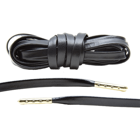 LACE LAB Luxury Leather Laces 6mm Black & Gold Plated - Czarne sznurowadła skórzane ze złotymi końcówkami