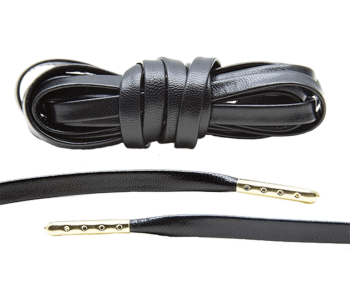 LACE LAB Luxury Leather Laces 6mm Black & Gold Plated - Czarne sznurowadła skórzane ze złotymi końcówkami