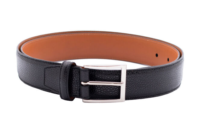 TLB MALLORCA Belt Scotch Grain Leather Black 302CNEG - Czarny skórzany pasek do spodni wykonany ze skóry groszkowej