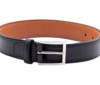 TLB MALLORCA Belt Scotch Grain Leather Black 302CNEG - Czarny skórzany pasek do spodni wykonany ze skóry groszkowej