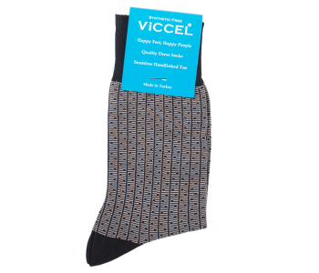 VICCEL / CELCHUK Socks Vertical Striped Black / Light Gray Dots - Czarne skarpety z szarymi akcentami