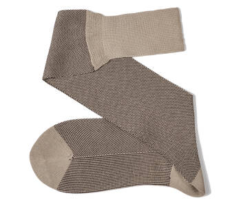 VICCEL / CELCHUK Knee Socks Birdseye Beige / Brown - Beżowe podkolanówki z brązowymi prześwitami