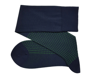 VICCEL / CELCHUK Knee Socks Square Dots Navy Blue / Pistacio Green  - Granatowe podkolanówki w pistacjowe kwadratowe kropki