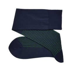 VICCEL / CELCHUK Knee Socks Square Dots Navy Blue / Pistacio Green  - Granatowe podkolanówki w pistacjowe kwadratowe kropki