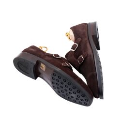 ciemno brązowe eleganckie stylowe ciemno brązowe zamszowe buty klasyczne Yanko testa moro 14306 typu double monks.