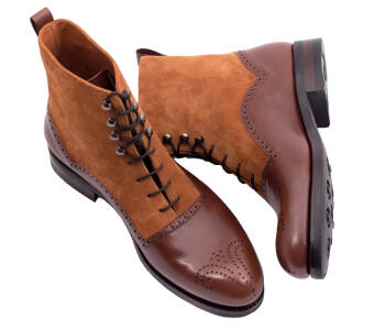 PATINE Balmoral Boots 77015 G Brown & Light Brown Suede - brązowe trzewiki męskie