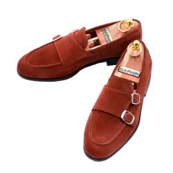 Brązowe zamszowe loafersy męskie. Brązowe eleganckie mokasyny męskie, na gumowej podeszwie 111 