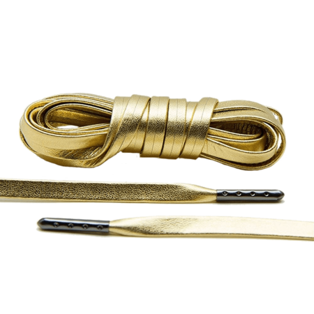 LACE LAB Luxury Leather Laces 6mm Gold & Gunmetal Plated - Złote sznurowadła skórzane z metalowymi końcówkami