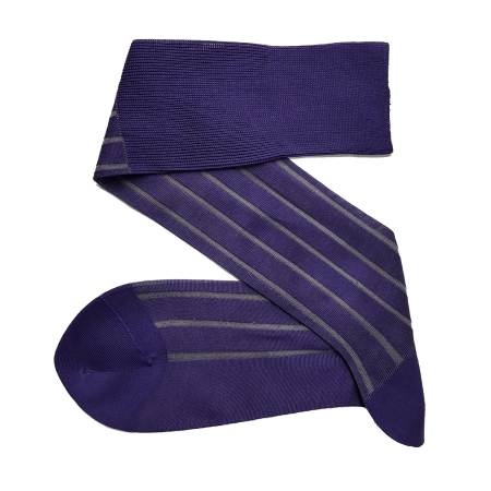 fioletowe ekskluzywne podkolanówki z wydzieleniami bawełniane męskie viccel knee socks shadow stripe purple gray