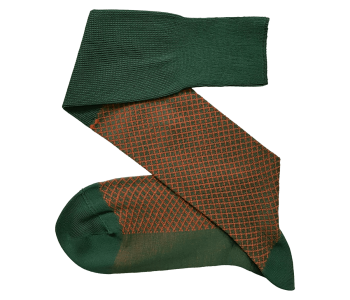 VICCEL / CELCHUK Knee Socks Fish Net Forest Green Orange - Zielone podkolanówki z pomarańczowymi wydzieleniami