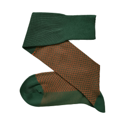 VICCEL / CELCHUK Knee Socks Fish Net Forest Green Orange - Zielone podkolanówki z pomarańczowymi wydzieleniami