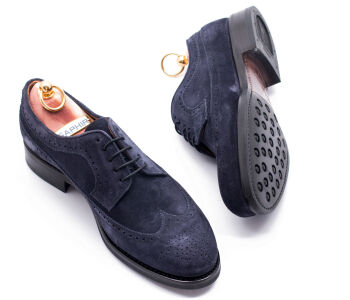 YANKO Derby Longwing Brogues 741Y G Suede Blue - granatowe zamszowe brogsy męskie