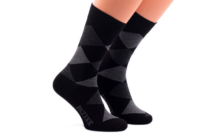 PATINE Socks PARO03-2999 - Czarne skarpety w szare romby